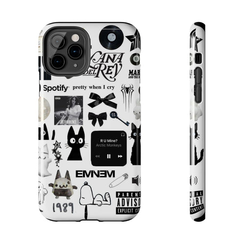 Collage Music Icons Tough Phone Case – Black & White Band Stickers Design
