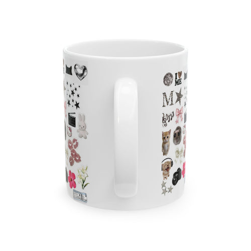 Cute Patterned Ceramic Mug — Floral, Pets & Icons Wrap (11oz/15oz)